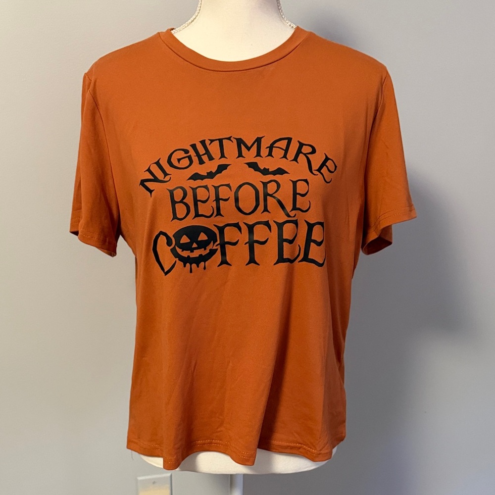 SHEIN Orange Graphic Tee - Nightmare Before Coffee
